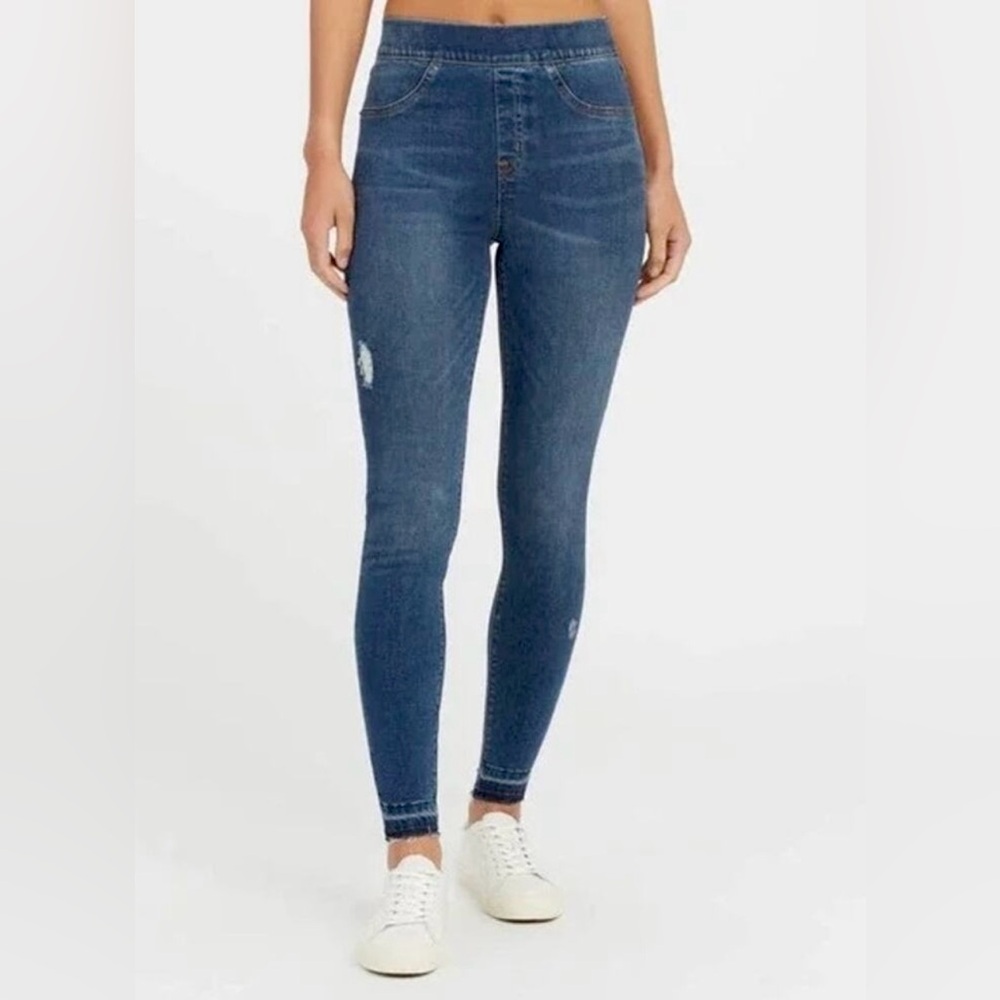 SPANX Size S Distressed Denim Legging Medium Wash